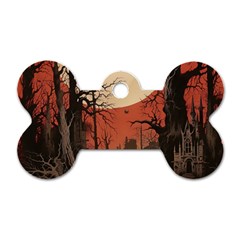 Comic Gothic Macabre Vampire Haunted Red Sky Dog Tag Bone (Two Sides)