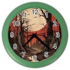 Comic Gothic Macabre Vampire Haunted Red Sky Color Wall Clock