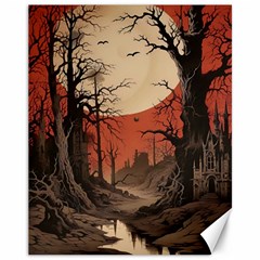 Comic Gothic Macabre Vampire Haunted Red Sky Canvas 11  X 14  by Maspions