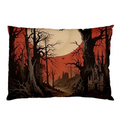 Comic Gothic Macabre Vampire Haunted Red Sky Pillow Case