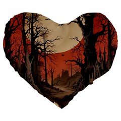 Comic Gothic Macabre Vampire Haunted Red Sky Large 19  Premium Heart Shape Cushions