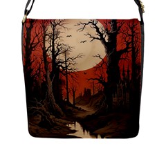 Comic Gothic Macabre Vampire Haunted Red Sky Flap Closure Messenger Bag (l) by Maspions