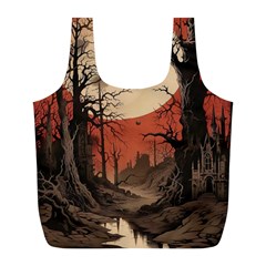 Comic Gothic Macabre Vampire Haunted Red Sky Full Print Recycle Bag (L)