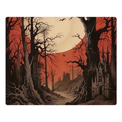 Comic Gothic Macabre Vampire Haunted Red Sky Two Sides Premium Plush Fleece Blanket (Large)