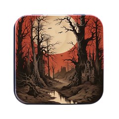 Comic Gothic Macabre Vampire Haunted Red Sky Square Metal Box (black) by Maspions