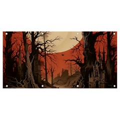 Comic Gothic Macabre Vampire Haunted Red Sky Banner And Sign 8  X 4 