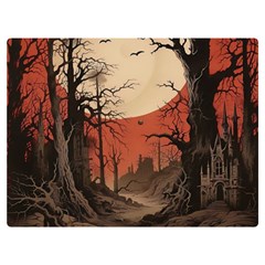 Comic Gothic Macabre Vampire Haunted Red Sky Premium Plush Fleece Blanket (Extra Small)