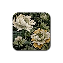 Flower Blossom Bloom Botanical Spring Nature Floral Pattern Leaves Rubber Square Coaster (4 Pack)