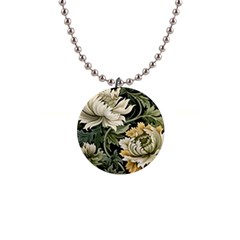 Flower Blossom Bloom Botanical Spring Nature Floral Pattern Leaves 1  Button Necklace