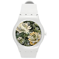 Flower Blossom Bloom Botanical Spring Nature Floral Pattern Leaves Round Plastic Sport Watch (m)