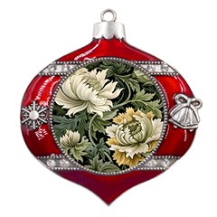 Flower Blossom Bloom Botanical Spring Nature Floral Pattern Leaves Metal Snowflake And Bell Red Ornament by Maspions