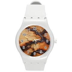 Texture Woodgrain Pattern Nature Wood Pattern Round Plastic Sport Watch (m)