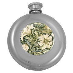 Flower Floral Pattern Floral Digital Paper Spring Flora Botanical Blossom Bloom Vintage Art Round Hip Flask (5 Oz)