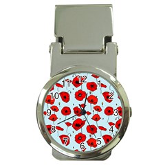 Poppies Flowers Red Seamless Pattern Money Clip Watches