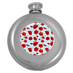 Poppies Flowers Red Seamless Pattern Round Hip Flask (5 Oz)