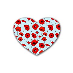 Poppies Flowers Red Seamless Pattern Rubber Heart Coaster (4 Pack)