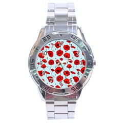 Poppies Flowers Red Seamless Pattern Stainless Steel Analogue Watch