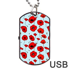 Poppies Flowers Red Seamless Pattern Dog Tag Usb Flash (two Sides) by Maspions