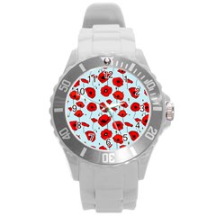 Poppies Flowers Red Seamless Pattern Round Plastic Sport Watch (l) by Maspions