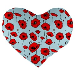 Poppies Flowers Red Seamless Pattern Large 19  Premium Flano Heart Shape Cushions