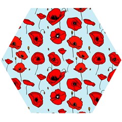 Poppies Flowers Red Seamless Pattern Wooden Puzzle Hexagon