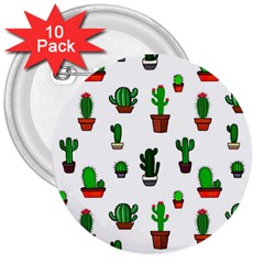 Cactus Plants Background Pattern Seamless 3  Buttons (10 Pack) 