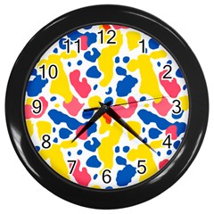 Colored Blots Painting Abstract Art Expression Creation Color Palette Paints Smears Experiments Mode Wall Clock (black) by Maspions