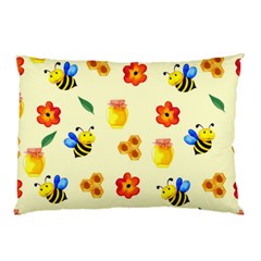 Seamless Honey Bee Texture Flowers Nature Leaves Honeycomb Hive Beekeeping Watercolor Pattern Pillow Case