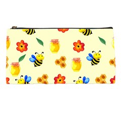 Seamless Honey Bee Texture Flowers Nature Leaves Honeycomb Hive Beekeeping Watercolor Pattern Pencil Case by Maspions