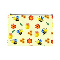 Seamless Honey Bee Texture Flowers Nature Leaves Honeycomb Hive Beekeeping Watercolor Pattern Cosmetic Bag (large) by Maspions