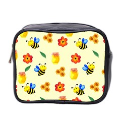 Seamless Honey Bee Texture Flowers Nature Leaves Honeycomb Hive Beekeeping Watercolor Pattern Mini Toiletries Bag (two Sides)