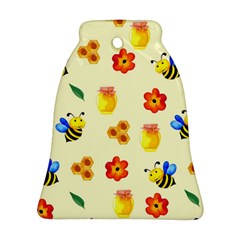 Seamless Honey Bee Texture Flowers Nature Leaves Honeycomb Hive Beekeeping Watercolor Pattern Bell Ornament (two Sides)