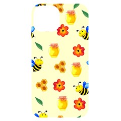 Seamless Honey Bee Texture Flowers Nature Leaves Honeycomb Hive Beekeeping Watercolor Pattern Iphone 14 Black Uv Print Case by Maspions