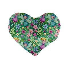 Fairies Fantasy Background Wallpaper Design Flowers Nature Colorful Standard 16  Premium Heart Shape Cushions