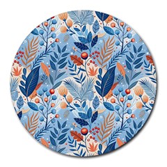 Berries Foliage Seasons Branches Seamless Background Nature Round Mousepad