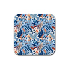 Berries Foliage Seasons Branches Seamless Background Nature Rubber Coaster (square)