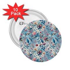 Floral Background Wallpaper Flowers Bouquet Leaves Herbarium Seamless Flora Bloom 2 25  Buttons (10 Pack) 