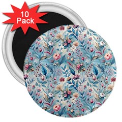 Floral Background Wallpaper Flowers Bouquet Leaves Herbarium Seamless Flora Bloom 3  Magnets (10 Pack) 