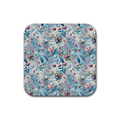 Floral Background Wallpaper Flowers Bouquet Leaves Herbarium Seamless Flora Bloom Rubber Coaster (square) by Maspions