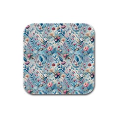 Floral Background Wallpaper Flowers Bouquet Leaves Herbarium Seamless Flora Bloom Rubber Square Coaster (4 Pack) by Maspions