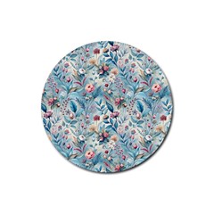 Floral Background Wallpaper Flowers Bouquet Leaves Herbarium Seamless Flora Bloom Rubber Coaster (round) by Maspions