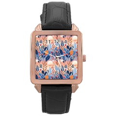 Seasons Foliage Branches Berries Seamless Background Texture Nature Rose Gold Leather Watch 
