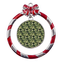 Camouflage Pattern Metal Red Ribbon Round Ornament