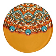 Mandala Orange Round Glass Fridge Magnet (4 Pack) by goljakoff