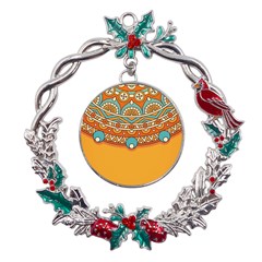 Mandala Orange Metal X mas Wreath Holly Leaf Ornament
