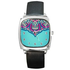Mandala Blue Square Metal Watch