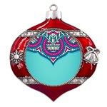 Mandala blue Metal Snowflake And Bell Red Ornament Front