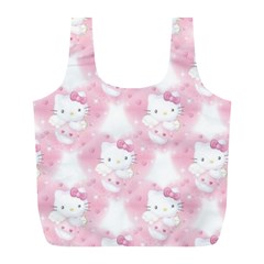 Hello Kitty Pattern, Hello Kitty, Child, White, Cat, Pink, Animal Full Print Recycle Bag (l)