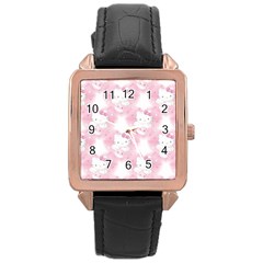 Hello Kitty Pattern, Hello Kitty, Child, White, Cat, Pink, Animal Rose Gold Leather Watch 