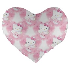 Hello Kitty Pattern, Hello Kitty, Child, White, Cat, Pink, Animal Large 19  Premium Heart Shape Cushions